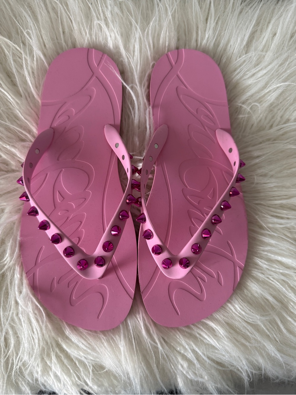 Super fun Christian Louboutin Pink Studded Women's Flip Flops